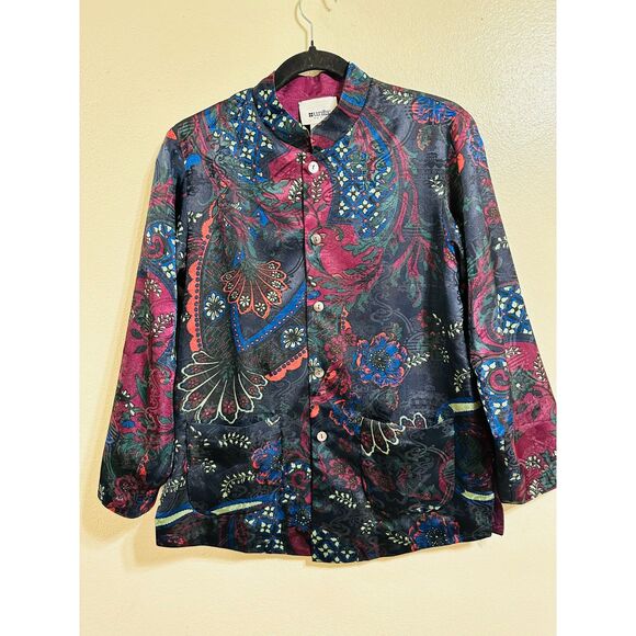 Units Nehru Reversable Jacket Paisley Design BOHO Hippie Women's Petite M - Picture 2 of 7